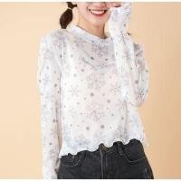 ราคา Long-Sleeve Crew Neck Snowflake Print Top White - One Size (1130661703)