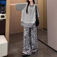 ราคา Elbow-Sleeve Crewneck Plain T-Shirt / Perforated Tank Top / High Rise Floral Print Wide Leg Pants (1130677278)