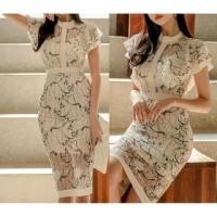 ราคา Short-Sleeve Print Sheer Midi Sheath Dress (1130686398)