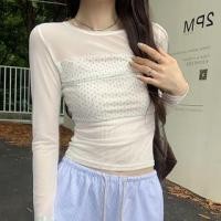 ราคา Long-Sleeve Boatneck Dotted Panel Crop Tee (1130701955)