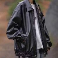 ราคา Collar Plain Faux Leather Zip Jacket (1130724186)