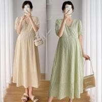 ราคา Maternity Short-Sleeve V-Neck Plain Midi A-Line Dress (1130718961)