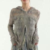 ราคา Long Sleeve Plain Crochet-Knit Loose-Fit Zip-Up Cardigan (1130711224)