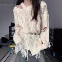 ราคา Cutout Detail Distressed Tassel Sweater Off-White - One Size (1130739193)