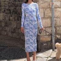 ราคา Long-Sleeve Floral Open Back Midi Sheath Dress (1130735906)