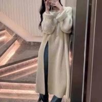 ราคา Long Sleeve Round Neck Slit Maxi Sweater Dress (1130739212)