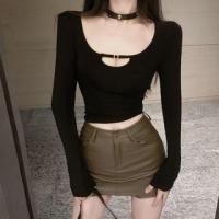 ราคา Long Sleeve Scoop-Neck Plain Cut-Out Slim-Fit Crop Top (1130762010)