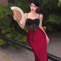 ราคา Spaghetti Strap Floral Panel Lace-Up Maxi Sheath Corset Dress (1130755024)