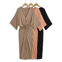 ราคา 3/4-Sleeve V-Neck Plain Maxi Sheath Dress (1130770861)