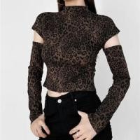 ราคา Long Sleeve Mock Neck Leopard Print Cut-Out Slim-Fit Crop Top (1130757052)