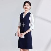 ราคา Long-Sleeve V-Neck Plain Ruched Blouse / Embroidered One-Buttoned Vest / High Rise A-Line Skirt / Cropped Straight Leg Dress Pants / Set (1130783658)