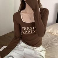 ราคา Long-Sleeve Scoop Neck Lettering Bow Cropped T-Shirt (1130799266)
