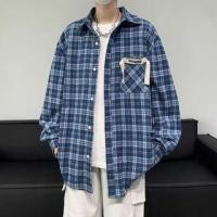ราคา Long Sleeve Collared Plaid Lettering Applique Shirt (1130816792)