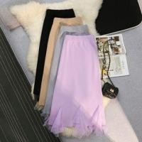 ราคา Elastic Waist Mesh Panel Midi A-Line Knit Skirt (1130800148)
