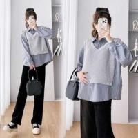 ราคา Maternity Striped Long Sleeve V-Neck Mock Two Piece Blouse (1130807972)