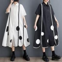 ราคา Short Sleeve Dotted Panel Midi A-Line Shirt Dress (1130810226)