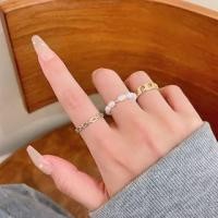 ราคา Set of 3: Faux Pearl Alloy Ring / Chain Alloy Open Ring (Various Designs) J833 - Set - Gold & White - One Size (1125733748)