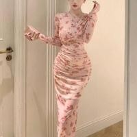 ราคา Long-Sleeve V-Neck Floral Slit Midi Sheath Dress (1128319159)