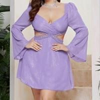 ราคา Long-Sleeve V-Neck Plain Cutout Mini A-Line Dress (1126556900)