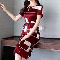 ราคา Short-Sleeve Patterned Sheath Dress (1127463069)