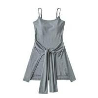 ราคา Spaghetti Strap Scoop Neck Mock Two-Piece Plain Padded Tie Waist Mini A-Line Dress (1130821646)