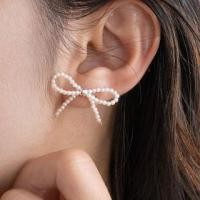 ราคา 925 Sterling Silver Beaded Ribbon Stud Earring (1130832473)