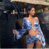 ราคา Set: Tie Dye Bikini Top + Long-Sleeve Cover-Up + Bottom + Swim Skirt (1121908152)
