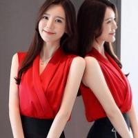 ราคา Sleeveless V-Neck Chiffon Blouse (1075274185)