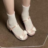 ราคา Chunky Heel Bow Accent Frill Trim Mary Jane Pumps (1130839744)