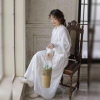 ราคา Long-Sleeve Stand Collar Plain Ruffle Hem Drawstring Waist Button-Up Blouse / High Rise Lace Panel Ruched Midi A-Line Skirt (1130841549)