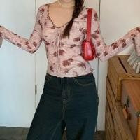 ราคา Long Sleeve V-Neck Patterned Print Frill Tie Front Top (1130889879)