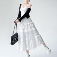 ราคา High Rise Plain Eyelet Lace Panel Tiered Midi A-Line Skirt (1130890269)