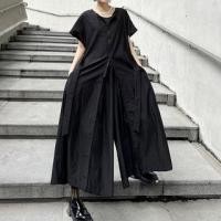 ราคา Short-Sleeve Plain Cropped Wide Leg Jumpsuit Black - One Size (1129565402)