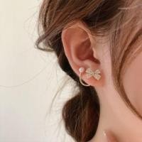 ราคา Bow Rhinestone Faux Pearl Alloy Ear Jacket EH1524 - 1 Pair - Gold - One Size (1129805970)