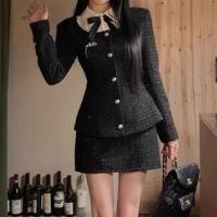 ราคา Mock Two-Piece Long-Sleeve Collar Two Tone Ruffle Trim Mini Sheath Dress / Button Jacket / Set (1130937327)