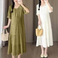ราคา Maternity Short-Sleeve V-Neck Plain Midi A-Line Dress (1128644282)
