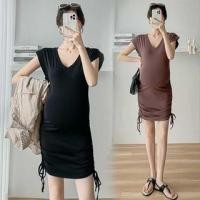 ราคา Maternity Short-Sleeve V-Neck Plain Mini Sheath Dress (1129052816)