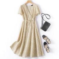 ราคา Short Sleeve V-Neck Floral Print Midi A-Line Wrap Dress (1130952820)