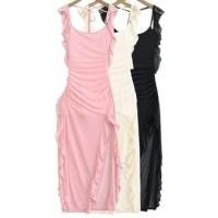 ราคา Sleeveless Plain Asymmetrical Plain Shirred Mini Bodycon Dress (1129020438)