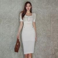 ราคา Short-Sleeve Houndstooth Panel Cutout Sheath Dress (1128109151)
