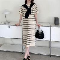 ราคา Maternity Set: Short-Sleeve Crew Neck Striped Midi T-Shirt Dress + Shawl (Various Designs) (1129174896)