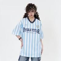 ราคา Short Sleeve Couple-Matching V-Neck Lettering Print Striped Loose-Fit Tee (1129041856)
