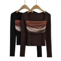 ราคา Long-Sleeve Square Neck Print Panel Slim Fit T-Shirt (1127466709)