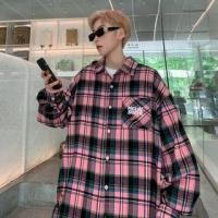 ราคา Long-Sleeve Plaid Lettering Embroidered Button-Up Shirt (1130969320)