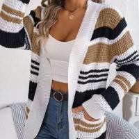 ราคา Long-Sleeve Two-Tone Striped Open-Front Knit Cardigan (1124864392)