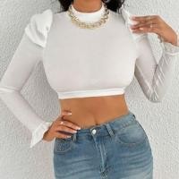 ราคา Puff Sleeve Mock Neck Plain Cutout Tie Back Frill Crop Top (1125501102)