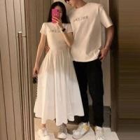 ราคา Couple Matching Short-Sleeve Round Neck Lettering T-Shirt / Short-Sleeve Lettering Midi A-Line Dress (1124738452)