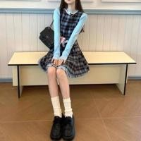 ราคา Long-Sleeve Mock Neck Bow Accent Lace Trim Knit Top / Crew Neck Plaid Pleated Panel Layered Mini A-Line Jumper Dress / Set (1130972443)