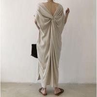 ราคา Short-Sleeve Plain Open Back Knot Maxi Smock Dress (1124712773)