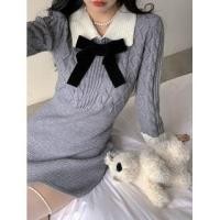 ราคา Long-Sleeve Bow-Accent Mini Knit Dress (1126351038)